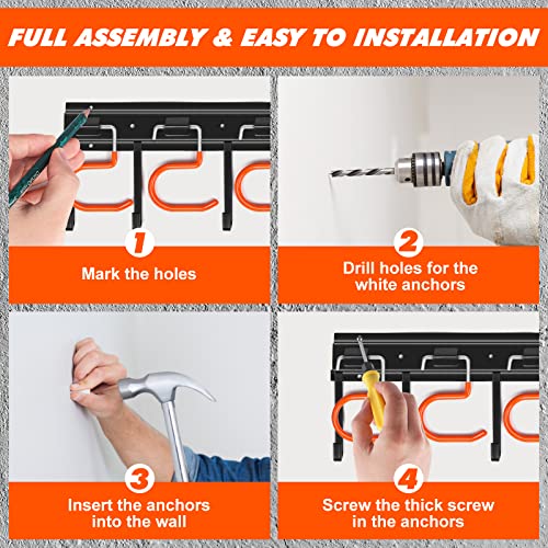 TVKB 68'' All Metal Garden Tool Organizer Adjustable Garage Tool Organizer Wall Mount Garage Organizers and Storage with Heavy Duty Hooks Tool Hangers for Garage Wall, Shed, Garden - size: 68inch(17"x4pack)