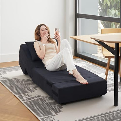 6 in 1 Convertible Folding Sofa Bed with Pillow,High Density Foam | 8" Thick Foldable Mattress,Single Sleeper Chair for Living Room/Dorm/Guest Use/Home Office/Apartment