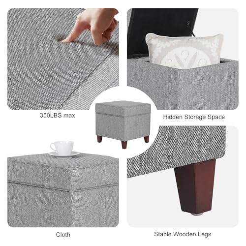 Linen Storage Ottoman with Wooden Legs, 17" Square Upholstered Flip-Top Footrest Stool, Extra Seat or Coffee Table for Living Room, Bedroom, Entryway, Grey - color: Grey