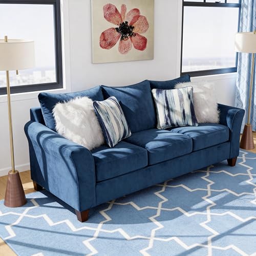 Roundhill Furniture Camero Fabric Pillowback 2-Piece Living Room Set, Navy Blue - color: Navy Blue
