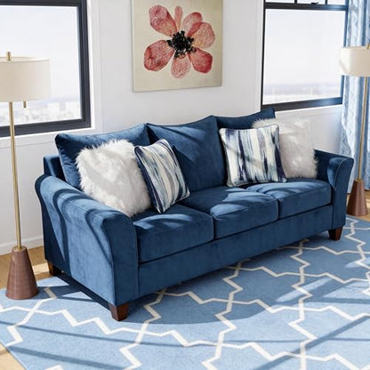 Roundhill Furniture Camero Fabric Pillowback 2-Piece Living Room Set, Navy Blue - color: Navy Blue