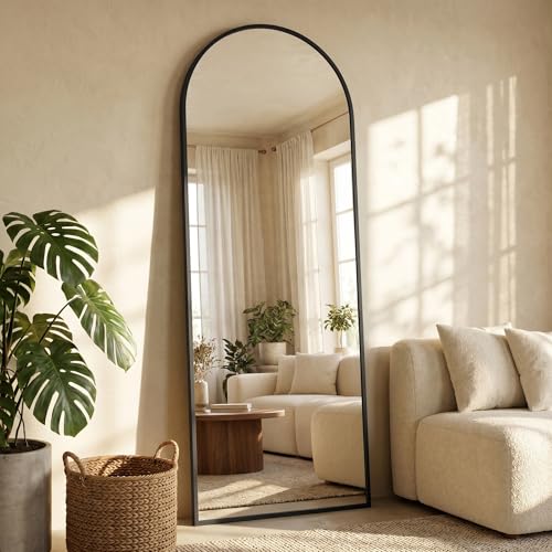 58"×18" Arched Full Length Floor Mirror, Standing Mirror with Aluminum Frame, Large Body Mirror of Free Standing/Wall Mount/Leaning for Bedroom, Living Room, Dressing Room, Black - color: Black, size: 58"L x 18"W