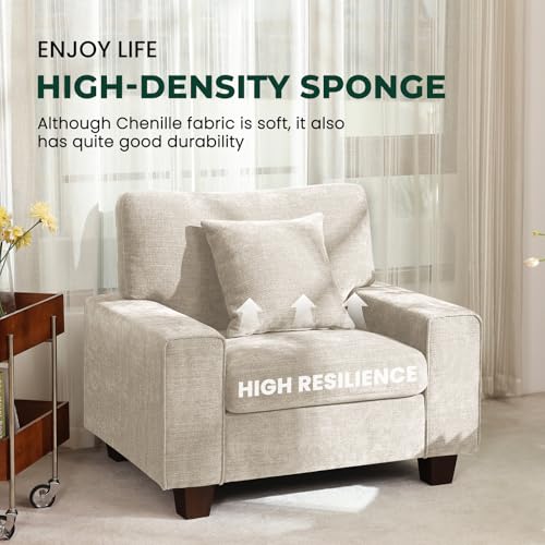 DOPEDIO 88.58" Sofa Set, Chenille Loveseat & 2 Accent Chairs, Beige | Modern chenille sofa set with removable covers, spring cushions, solid wood frame, easy assembly for comfortable living rooms - size: 88.58 inch + 2 Single, style: Beige Chenille
