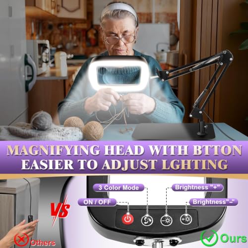10X 30X Magnifying Glass with Light and Stand,Large Desk Lamp Magnifiers | Large Crystal-clear Magnifies,3 Color Modes&10 Brightness Levels for Reading,Crafting,Repair,flexible Arm,Large Stable Base