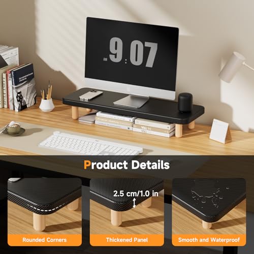 Monitor Stand Riser, 24 Inch Wood Desk Organizer with Monitor Stand & Storage Computer Monitor and Laptop Riser Multifunctional Laptop Stand Desk Organizer for Office Home Screen/Laptop/PC (Black) - color: Black