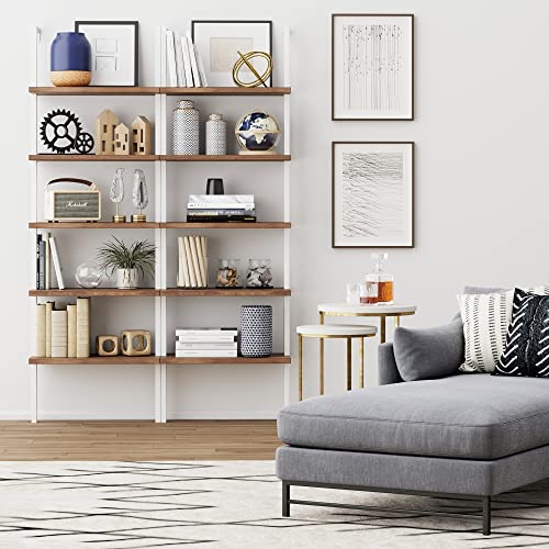 Nathan James Theo 5-Shelf Wood Modern Bookcase, Open Wall Mount Ladder Bookshelf with Industrial Metal Frame, Light Brown Oak/White - color: Theo Oak/White, size: Set of 1
