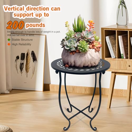 Indoor Outdoor Small Metal Round Side Table, 14 Inch Patio Coffee Bistro Table, Weather Resistant Black Metal Side Table for Patio Balcony Yard Porch Garden, Plant Stand for Indoor Outdoor Use - style: Set of 1 Style C