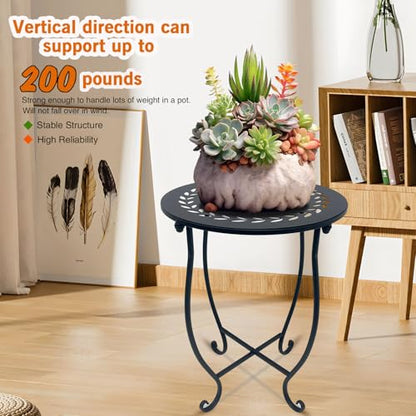 Indoor Outdoor Small Metal Round Side Table, 14 Inch Patio Coffee Bistro Table, Weather Resistant Black Metal Side Table for Patio Balcony Yard Porch Garden, Plant Stand for Indoor Outdoor Use - style: Set of 1 Style C