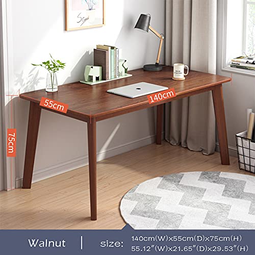 IOTXY Simple Wooden Writing Desk - Modern Minimalist Style PC Laptop Computer Workbench with Solid Wood Legs, 55" W Home Office Work Table for TV Stand Music Video Live Broadcast Workstation, Walnut | Nordic Minimalist Style, MDF Tabletop, Solid Wood Legs