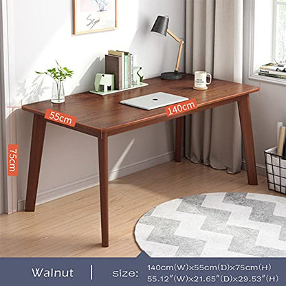 IOTXY Simple Wooden Writing Desk - Modern Minimalist Style PC Laptop Computer Workbench with Solid Wood Legs, 55" W Home Office Work Table for TV Stand Music Video Live Broadcast Workstation, Walnut | Nordic Minimalist Style, MDF Tabletop, Solid Wood Legs