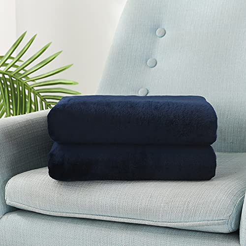 TASTHROW Large Flannel Fleece Throw Blanket, 50×70 Inch | Cozy Lightweight Thick Blanket - All Seasons Suitable for Women, Men and Kids (Two Pack, Navy) - color: Navy, size: Two Pack 50"x70"
