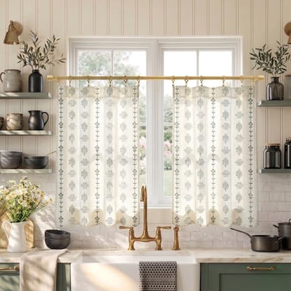 Lino Rosa Boho Kitchen Curtains 36 Inch Length,Sheer Linen Modern Farmhouse Style Half Curtains for Windows Bathroom,Black and Cream White,24x36 in Long - color: Black, size: 24"W x 36"L (Pack of 2)