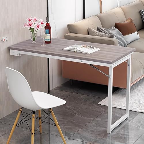 Wall Mounted Folding Table, Space-Saving Floating Desk, Solid Wood Drop-Leaf Dining Table for Small Spaces, Foldable Bar Table for Laundry & Office (39.5" W x19.7 D x29.5 H - color: 39.5"w X19.7"d X29.5"h, size: Gray B