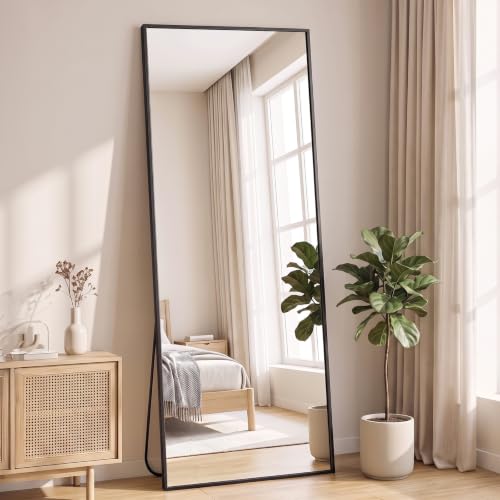 NEWBULIG Full Length Floor Mirror 64"x21", Body Standing Mirror | Wall Hanging or Leaning, Shatter-Proof Glass, Aluminum Alloy Frame with Stand, Home Decor Bedroom, Black - color: Black-rect, size: 64"L x 21"W