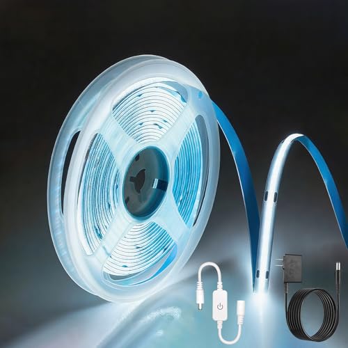 ZSLAIFU 24V COB LED Strip Light, 16.4ft Touch Dimmable LED Light Strip, High Density Flexible White Tape Lights, CRI90+ LED Lighting for Backlighting for TV, Bedroom, Cabinet, Indoor Decor - color: White, size: 24V16.4ft