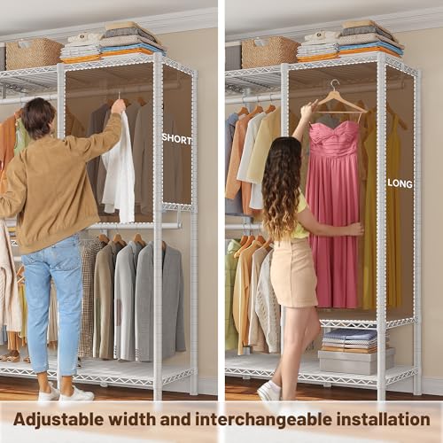 Raybee 76.9" H Clothes Rack Heavy Duty Loads 1100 LBS Metal Clothing Racks for Hanging Clothes Adjustable Garment Rack White,75.8" W*17.7" D*76.9" H - color: White, size: 75.8" W x 17.7" D x 76.9" H