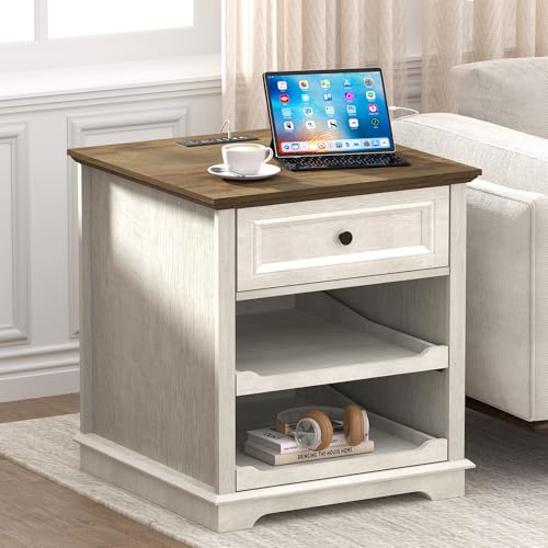 Lateral File Cabinet 3 Drawer File Cabinet with Charging Station, Printer Stand with Open Adjustable Storage Shelves, Lateral Filing Cabinet for Home Office - color: White