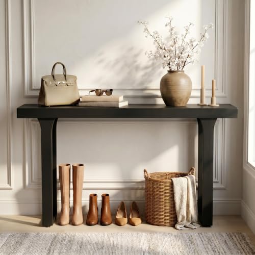 Console Table,Bamboo 47.2" Narrow Rectangular Entryway Table Slim, Black