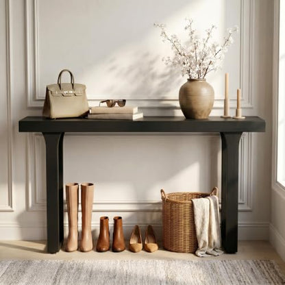 Console Table,Bamboo 47.2" Narrow Rectangular Entryway Table Slim, Black