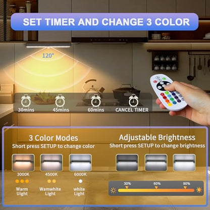 Under Cabinet Lighting,48LED RGB Rechargeable Under Cabinet Lights with Remote,Dimmable & 15 Color Temps,Magnetic Closet Light Bar,Wireless Under Counter Lights for Kitchen,Car,Shelf(5 Pack) - size: 5 Pack