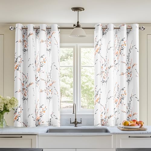 MYSKY HOME Yellow Floral Curtains Short 54 Inch Length Flower Pattern | Thermal Insulated Room Darkening Window Treatment for Bathroom Living Room Bedroom, Each Panel 52" W, Set of 2, Grommet - color: B-yellow, size: 52"W x 54"L (Pack of 2)