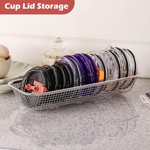 4Pack Stainless Steel Tumbler Cup Lid Organizer Inside Cabinet, Mason Jar Lid Holder, Rectangular Basket for Storage of Silverware, Chopsticks, straws and Utensils - style: SilverModern-4pack