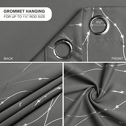 SMILE WEAVER Grey Blackout Curtains for Living Room 96 Inch Long 2 Panels,Room Darkening Curtain-Star Print Design Noise Reducing Thermal Insulated Light Blocking Bedroom Window Drapes - color: Grey Silver, size: 52"W x 96"L (Pack of 2)