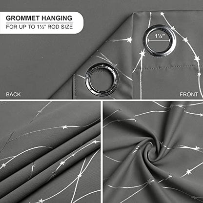 SMILE WEAVER Grey Blackout Curtains for Living Room 84 Inch Long 2 Panels,Room Darkening Curtain-Star Print Design Noise Reducing Thermal Insulated Light Blocking Bedroom Window Drapes - color: Grey Silver, size: 52"W x 84"L (Pack of 2)