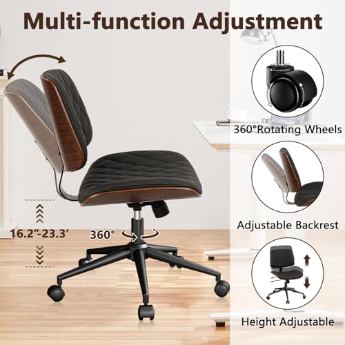 CLATINA Home Office Desk Chair with Wheels, Adjustable Height Armless Office Chair, PU Leather Mid Back 360 Swivel Computer Chair, Modern Walnut Chair for Home, Meeting, Reading Room,Black(2 pk) - color: Black Diamond-b, size: 2 Pack