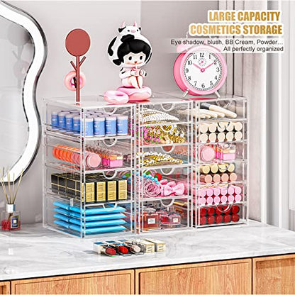 YFXCVSL 3-Pack Acrylic 15-Drawer Storage & Makeup Organizer for Desk | Smooth-glide drawers, clear acrylic, dustproof, waterproof, wipe-clean, for nail polish, essential oils, hair clips - size: 15 Drawers