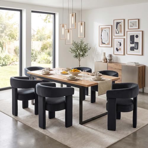 Black Velvet Modern Barrel Dining Chairs Set of 6, Upholstered Accent Chair with Back, Vanity Chair Comfy Armchair for Kitchen/Dining Room/Living Room - color: Black, size: Set of 6