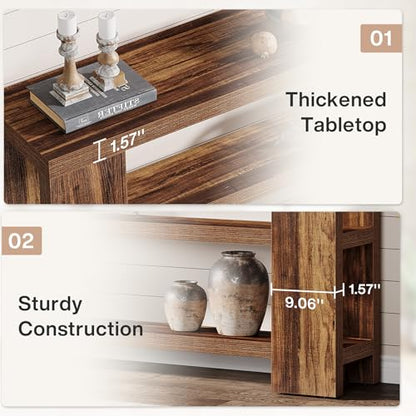 Tribesigns 70.9-Inch Extra Long Console Table with Storage, Narrow Wooden Sofa Table Behind The Couch, Farmhouse 3-Tier Entry Foyer Table for Entryway, Living Room, Hallway, Brown - color: Brown