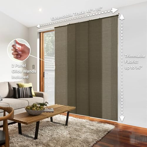 CHICOLOGY Panel Track Blinds, Dark Brown Weave, 86"x96", Cordless, Divider | 4 Fabric Panels, Fits 46–86″ Wide, Wall/Ceiling Mount, Room Divider Ready, Height Trimmable, Child & Pet Safe - color: Woven Oolong