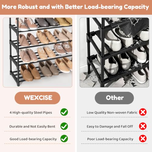 Shoe Rack for Entryway 10-Tiers Large Capacity Metal Shoe Rack Organizer with Two Hooks Holds 40-50 Pairs Shoes and Boots Free Standing Tall Shoe Shelf for Closet/Bedroom/Garage/Hallway Black