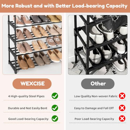 Shoe Rack for Entryway 10-Tiers Large Capacity Metal Shoe Rack Organizer with Two Hooks Holds 40-50 Pairs Shoes and Boots Free Standing Tall Shoe Shelf for Closet/Bedroom/Garage/Hallway Black