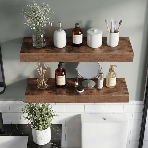 Vivelove 12 Inch Floating Shelves Wall Mounted for Display, 6.5 Deep Duty Shelves with Invisible Brackets for Living Room,Bedroom,Kitchen, Bathroom Storage & Decor,12" Wx6.5 Dx1.4 H - Rustic Brown - color: Rustic Brown, size: 12”Wx6.5”Dx1.4”H