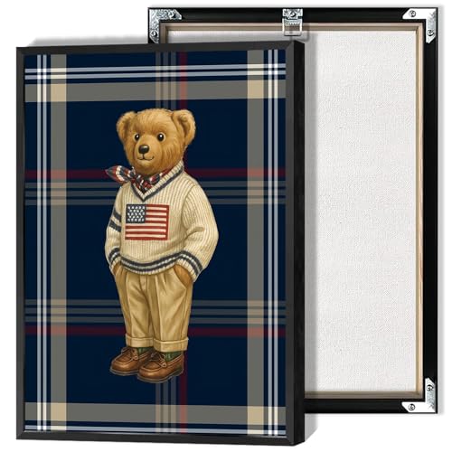 Retro Teddy Bear Poster Gentleman Bear in a Sweater Canvas Wall Art Minimalist Abstract Animal Tartan Magazine Prints Painting For Living Room Apartment Nursery Wall Decor 12x16in Unframed - color: style 04, size: 12"L x 16"W