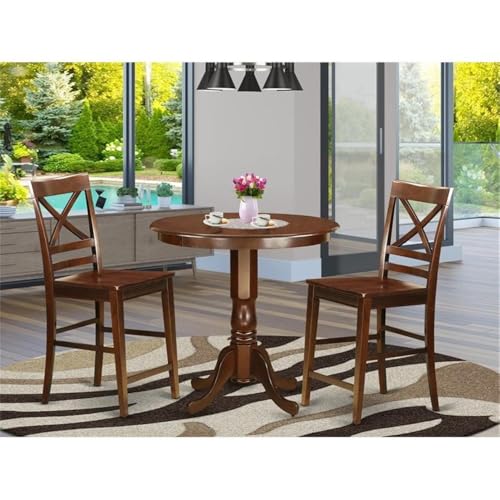 East West Furniture JAQU3-MAH-W 3 Piece Counter Height Pub Set for Small Spaces Contains a Round Dining Room Table with Pedestal and 2 Kitchen Chairs, 36x36 Inch, Mahogany - color: Jaqu3-mah-w