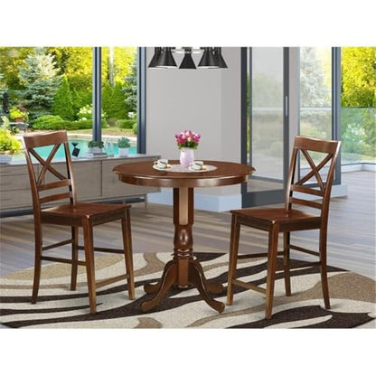 East West Furniture JAQU3-MAH-W 3 Piece Counter Height Pub Set for Small Spaces Contains a Round Dining Room Table with Pedestal and 2 Kitchen Chairs, 36x36 Inch, Mahogany - color: Jaqu3-mah-w