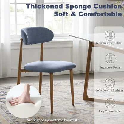 FREKEN Modern Upholstered Dining Chairs Set of 2, Mid-Century Metal Frame with Wood Grain, Linen Fabric Side Chair for Kitchen Dining Room, 350lbs Capacity, Blue - color: Blue - Wood Grain Legs, size: Set of 2