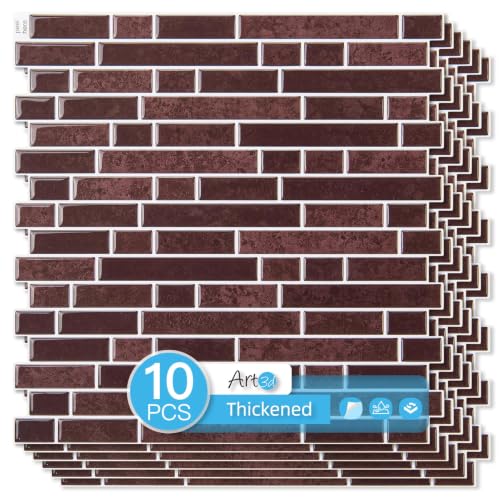 Art3d 10-Sheet Heavy-Duty Peel and Stick Backsplash, Waterproof Wall Tiles Stick on Kitchen Backsplash Living Space, Dark Burgundy - color: Dark Burgundy, size: 12 x 12 Inch