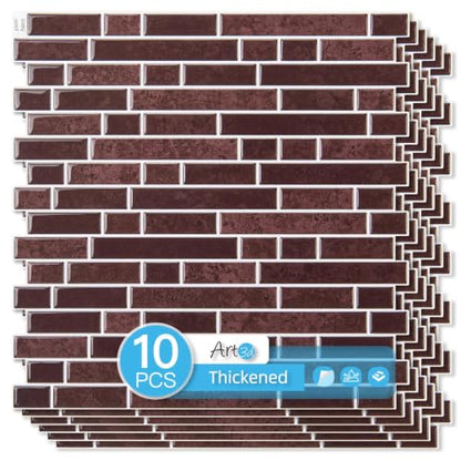 Art3d 10-Sheet Heavy-Duty Peel and Stick Backsplash, Waterproof Wall Tiles Stick on Kitchen Backsplash Living Space, Dark Burgundy - color: Dark Burgundy, size: 12 x 12 Inch