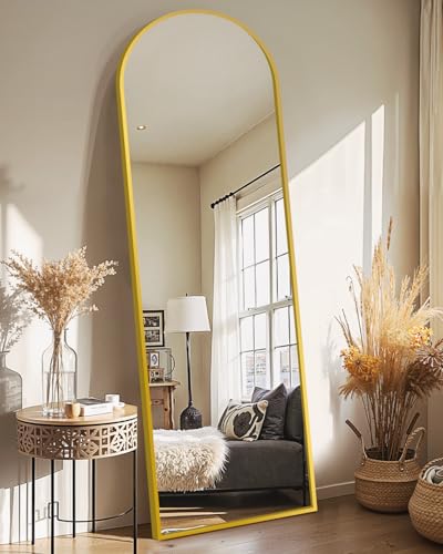 Full Length Mirror, Large Floor Mirror for Wall, Bedroom, Bathroom, Living Room with Aluminium Frame (Stand, Arch 56x15-Gold) | Aluminium alloy frame with HD float glass for distortion-free reflection. Free standing or wall mounted. - color: Gold Frame, s