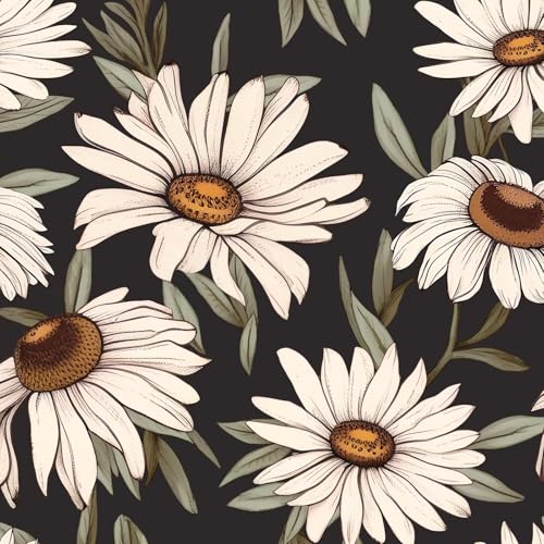 Dark Daisy Floral Peel and Stick Wallpaper 17.5" × 393", White/Black | Self Adhesive/Removable/Waterproof/Thick Vinyl Contact Paper for Bathroom Bedroom Shelf Cabinet Drawer,Prepasted,Easy Peel - color: Black,Green, size: 393" x 17.5"