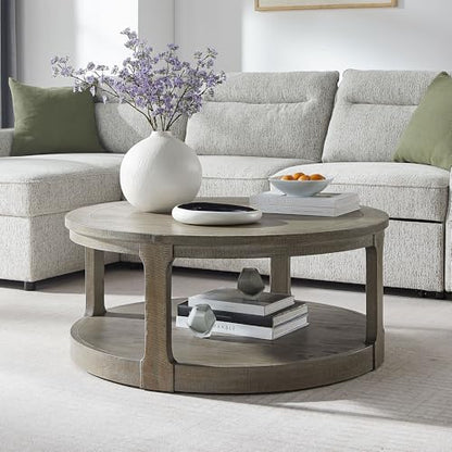 Round Nesting Coffee Table Set of 3, Mid Century Rustic Farmhouse Solid Wood Coffee Tables Center Table for Living Room Apartment, ø40 + ø24 + ø17.56 (Light Brown) - color: 40"+24"+17.56" Light Brown