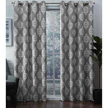 EXCLUSIVE HOME Medallion Room Darkening Blackout Grommet Top Curtain Panel Pair, 52"x108", Silver - color: Silver, size: 52"W x 108"L (Pack of 2)