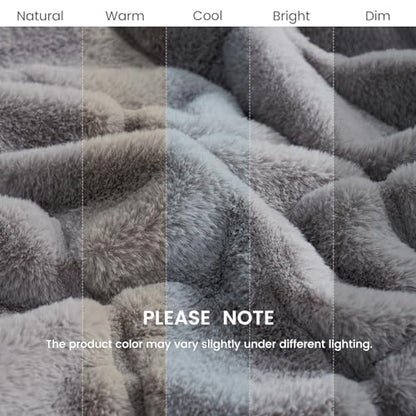 Cozy Bliss Deluxe Sheared Rabbit Faux Fur Throw Blanket, Soft Fuzzy High-Low Sculpted Plush Blanket for Couch, Cozy Home Accent, All Season Use, Grey 50"x60" - color: Stripe - Grey, size: Throw(50" x 60")