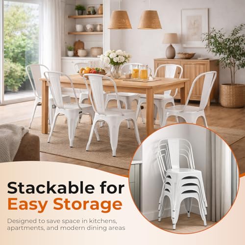 Metal Dining Chairs Set of 2,Arctic White Color | Iron Stackable Industrial Tolix Style Farmhouse Kitchen Cafe - color: Arctic White