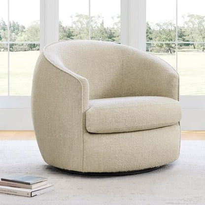 CHITA Barrel Swivel Accent Chair, Wood Frame, Fully Assembled, Oatmeal | Modern Armchair with FSC Certified Wood Frame, Living Room Chair for bedroom & office, 31.5"Dx32.3"Wx28.7"H, 350 Lbs Capacity - color: Oatmeal - Fabric