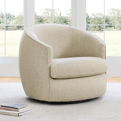 CHITA Barrel Swivel Accent Chair, Wood Frame, Fully Assembled, Oatmeal | Modern Armchair with FSC Certified Wood Frame, Living Room Chair for bedroom & office, 31.5"Dx32.3"Wx28.7"H, 350 Lbs Capacity - color: Oatmeal - Fabric